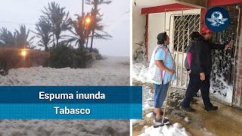 Espuma marina inunda calles en Tabasco