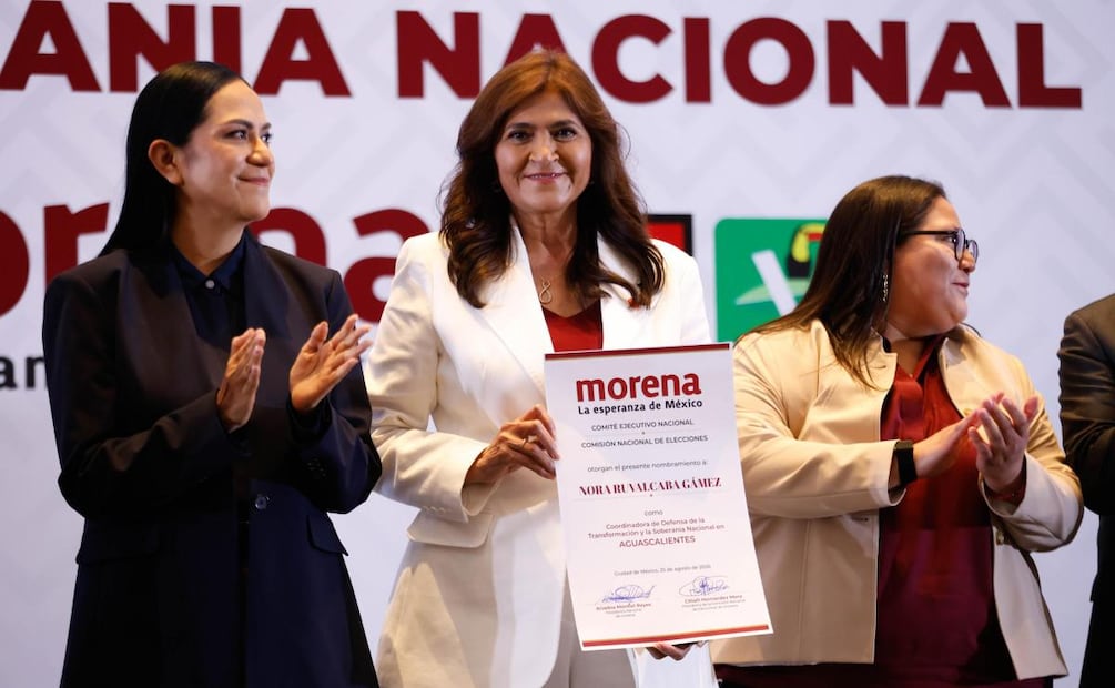 Morena designa a Nora Ruvalcaba como la coordinadora estatal de Defensa de la Transformación y Soberanía Nacional en Aguascalientes (25/08/2026). Foto: Diego Simón Sánchez / EL UNIVERSAL