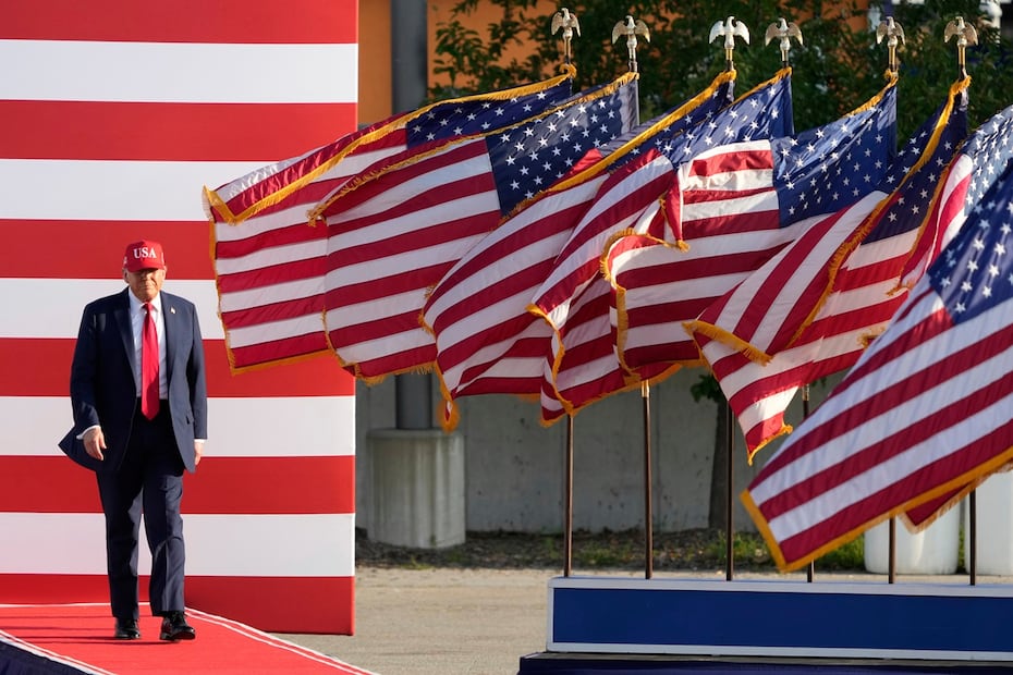 El presidente de Estados Unidos, Donald Trump, llega para hablar en un mitin en los terrenos de la Feria Estatal de Iowa, el jueves 3 de julio de 2025, en Des Moines. Foto: AP