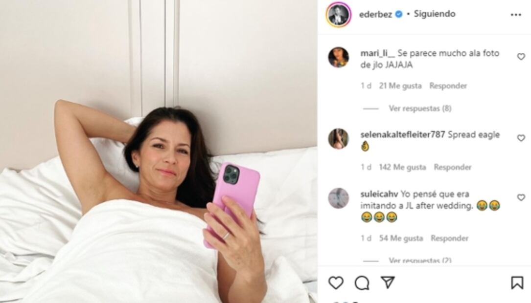 Eugenio Derbez y Alessandra recrearon foto de Jennifer Lopez, en la cama