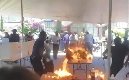 Rocían gasolina y queman urnas de elección interna de Morena en Tequixquiac, Edomex