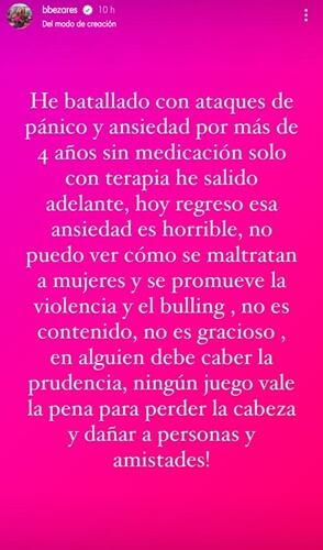Este es el mensaje que Brenda publicó en sus redes sociales. Foto: Instagram