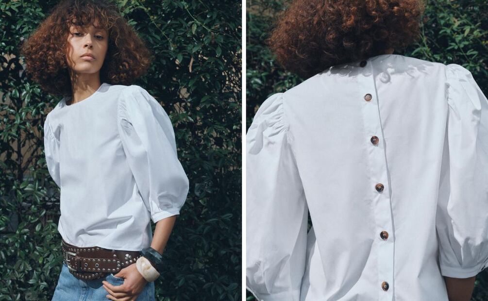 La camisa blanca con mangas globo elevará cualquier outfit. Foto: Especial