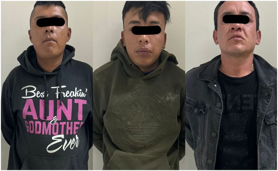 Fueron detenidos tres hombres identificados como Sergio "N", Benito Rigoberto "N" y Roberto "N" por el delito de robo de vehículo con violencia. Foto: Especial