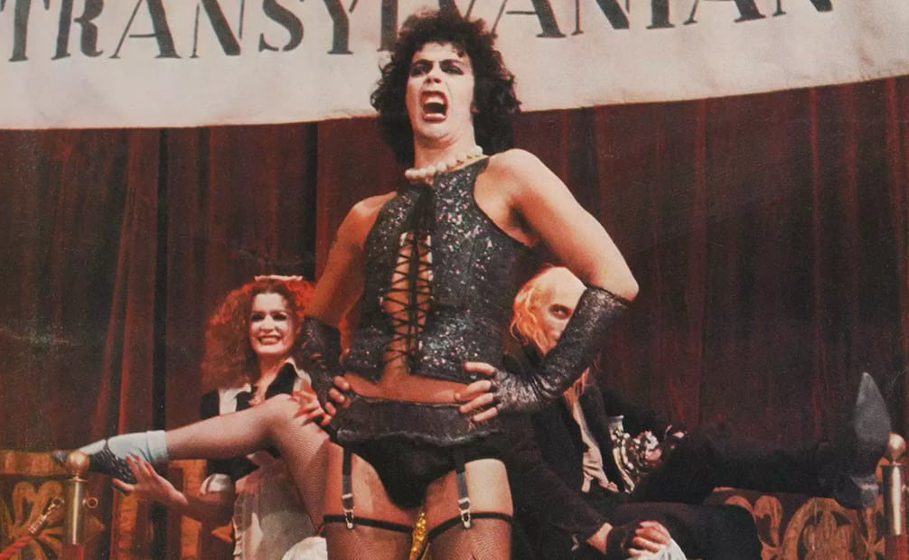 Tim Curry como el Dr. Frank-N-Furter en la película de 1975 "The Rocky Horror Picture Show".