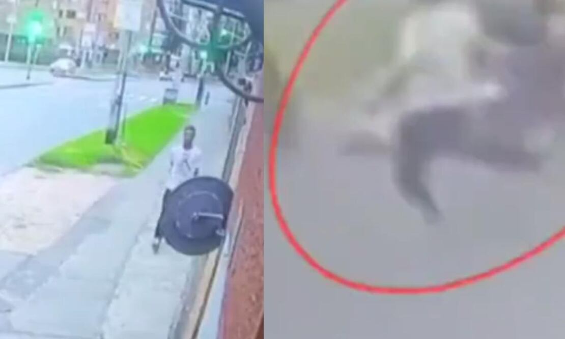 Un joven se lanza sobre conductores y transeúntes, en Bogotá. Foto: Redes sociales
