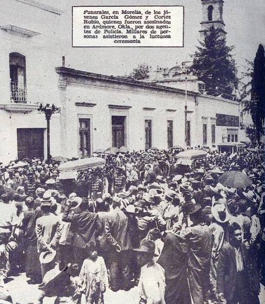 Morelia fue el lugar de descanso para Emilio Cortés Rubio y Manuel García Gómez. Su misa exequial se realizó en el Templo de la Merced, con presencia de habitantes, políticos y empleados del gobierno michoacano. Foto: Hemeroteca EL UNIVERSAL.