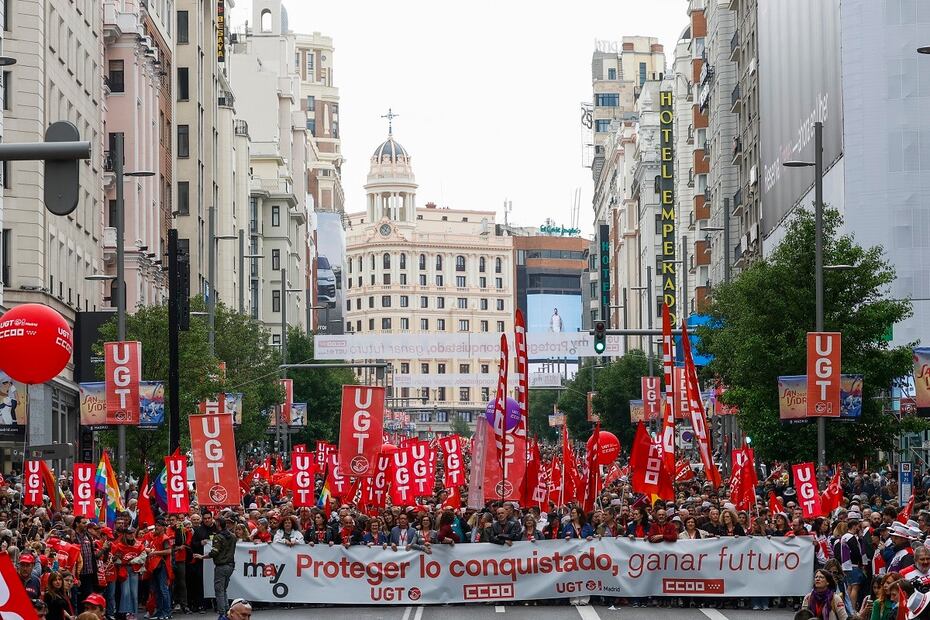 Manifestación del Primero de Mayo en Madrid, bajo el lema "Proteger lo conquistado, ganar futuro". FOTO: JUAN CARLOS HIDALGO. EFE