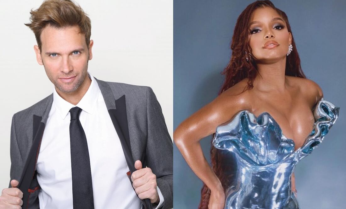 El conductor Patricio Borghetti y la protagonista de "La Sirenita", Halle Bailey. Fotos: Archivo EL UNIVERSAL e Instagram oficial.