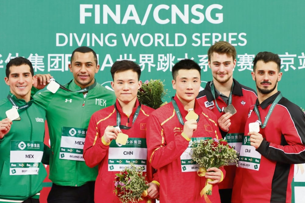 Los mexicanos fueron segundos en trampolín 3m en Serie Mundial. (LUO YUAN. XINHUA)