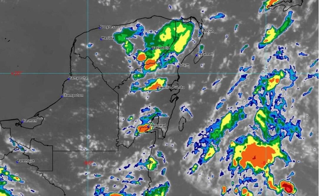 Avance del potencial ciclón tropical nueve en el mar Caribe, hacia YUcatán y Quintana Roo / Imagen satelital de Conagua tomada el 23 de septiembre de 2024