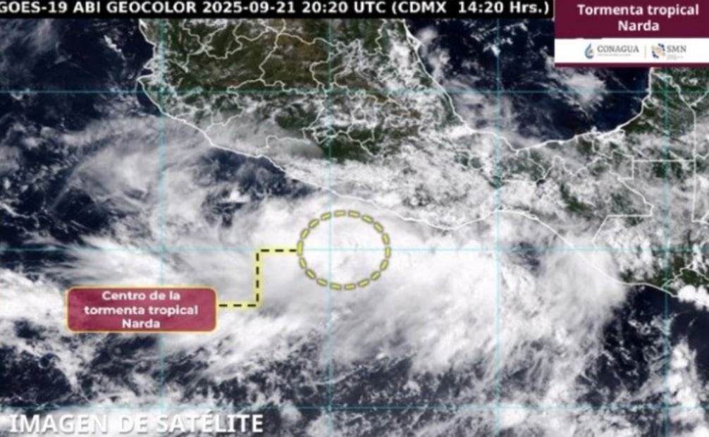 Centro de la tormenta tropical "Narda" (21/09/2025). Foto: Conagua