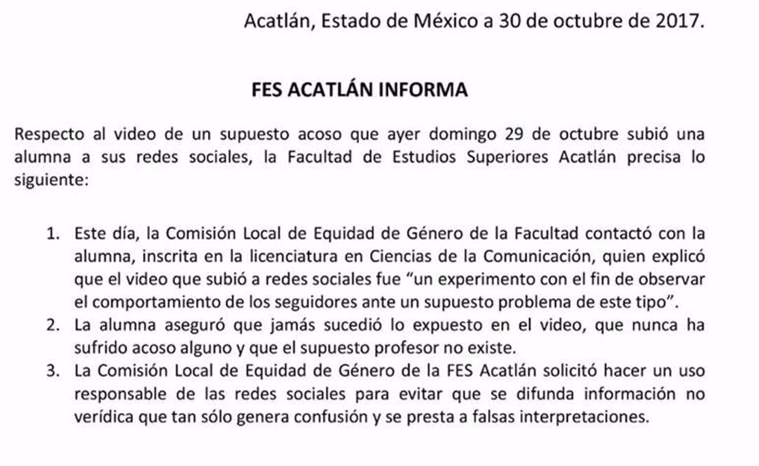 Denuncian en FES Acatlán acoso de maestro... que no existe