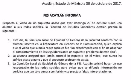 Denuncian en FES Acatlán acoso de maestro... que no existe