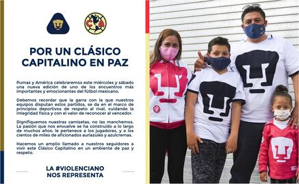América y Pumas emiten mensaje previo al Clásico Capitalino