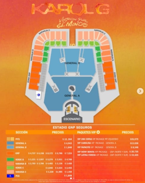 Ticketmaster reveló la lista de precios que van desde los mil 200 hasta los 35 mil pesos. Foto: Instagram.