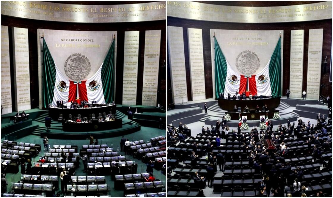 Antes y después del nuevo alfombrado en la Cámara de Diputados. Fotos: EL UNIVERSAL
