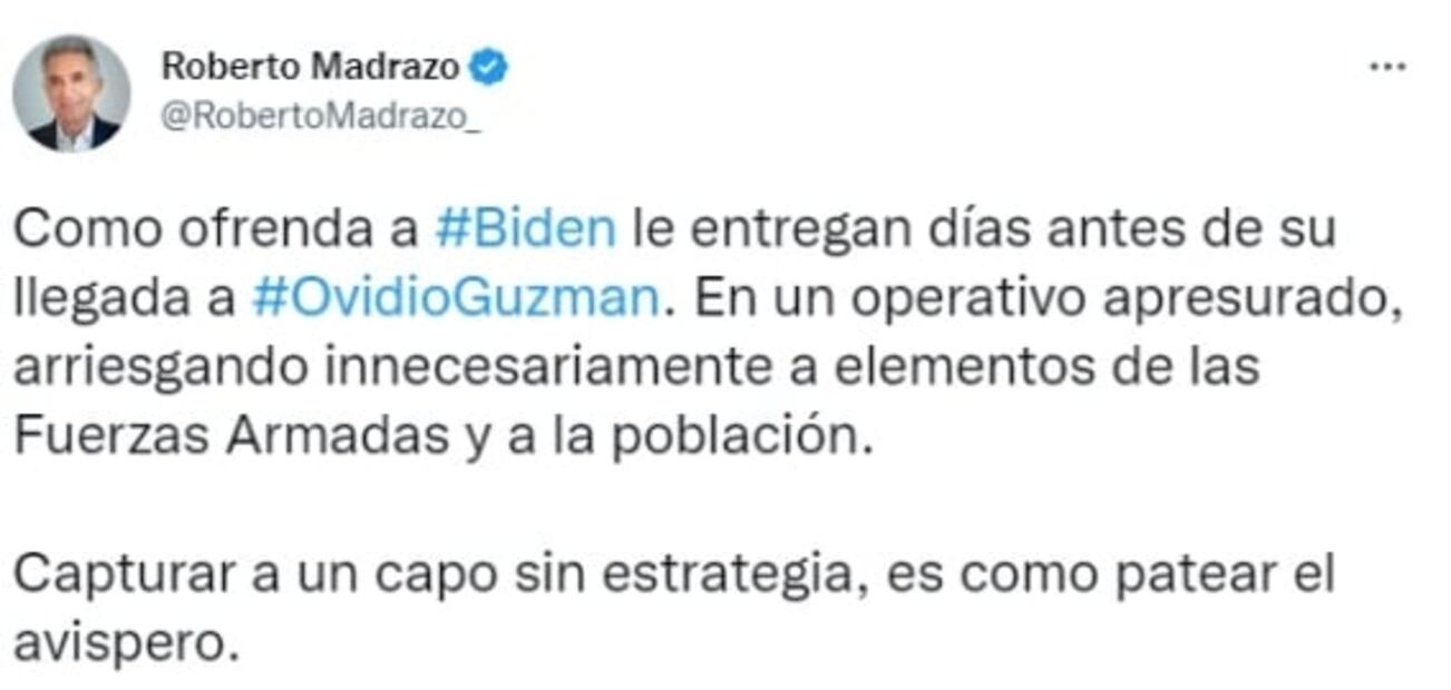 “Es como patear un avispero”: Madrazo cuestiona “operativo apresurado” para recapturar a Ovidio Guzmán