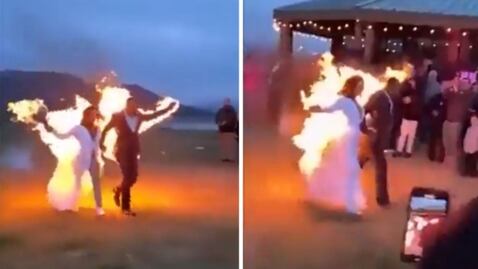 Novia llega a su boda con el vestido en llamas e impacta a los invitados