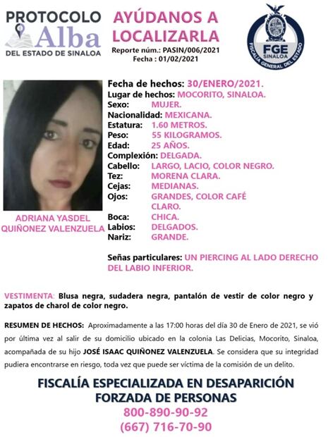 Emiten alertas de búsqueda por dos mujeres y un menor en Sinaloa