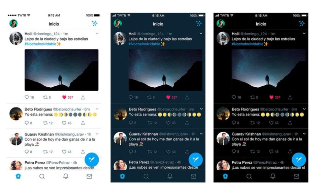 La nueva modalidad oscura, utiliza una paleta de color negro puro que no emite luz, ideal para el uso de la app para iOS en espacios con poca luz