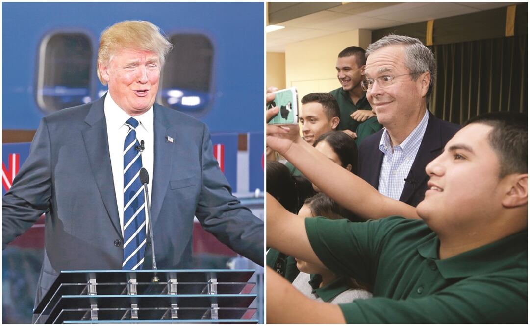 En la foto: Donald Trump, magnate inmobiliario y Jeb Bush, ex gobernador de Florida (ESPECIAL)