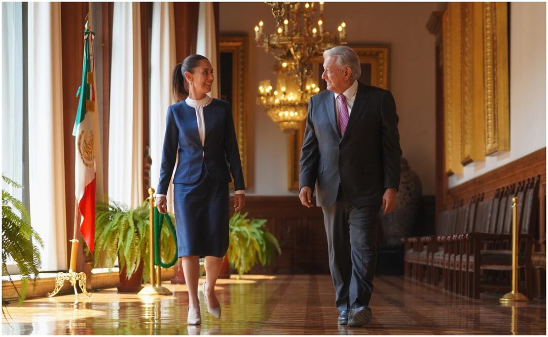 Claudia Sheinbaum y Andrés Manuel López Obrador en Palacio Nacional. Foto: Tomada de X