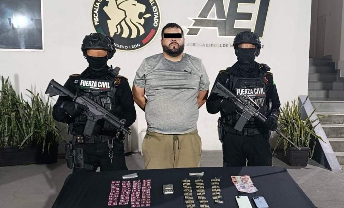José Rogelio A., alias “El Rocka” e identificado como presunto operador de "Los Chapitos" en Nuevo León, fue detenido en la colonia Jardín de las Torres (13/06/2025). Foto: Especial