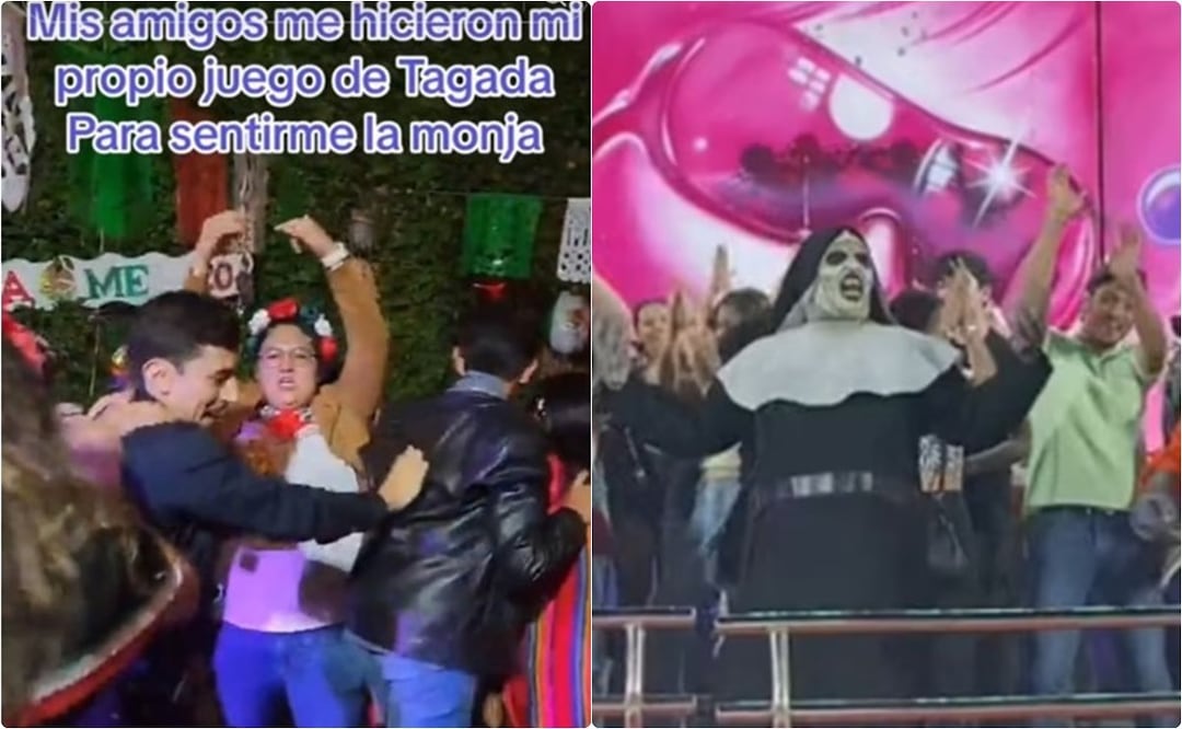 Recrean juego de monja viral de TikTok. / Foto: Capturas de video.