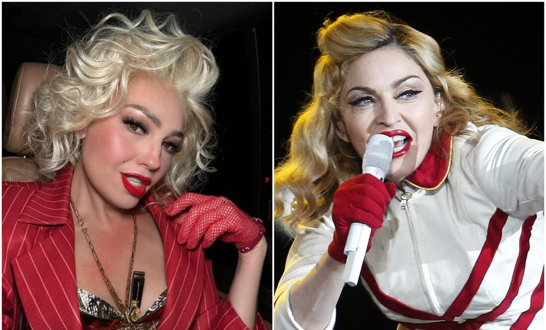 Thalía, fan de Madonna, se caracteriza como ella para ir a uno de sus conciertos en Nueva York. Foto: Instagram/Archivo EFE.