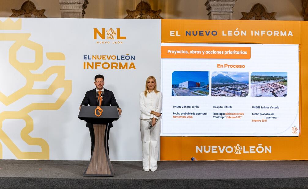 El gobernador de Nuevo León, Samuel García y la secretaria de Salud, Alma Rosa Marroquín Escamilla, destacaron los resultados del sistema de salud en el estado. Foto: especial