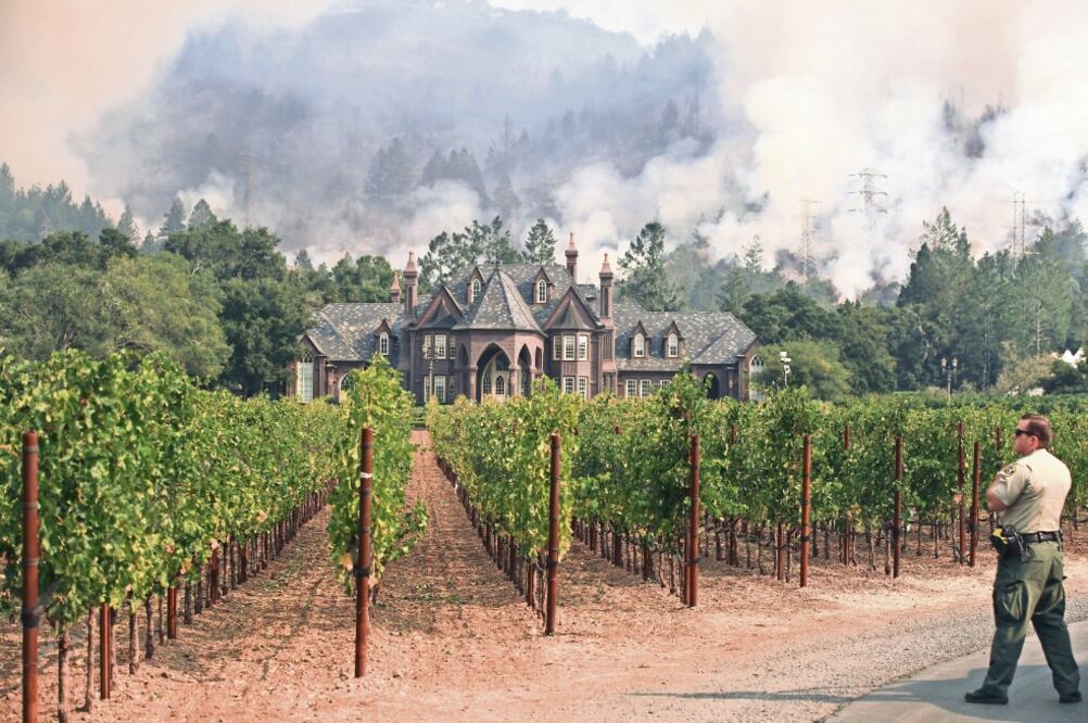 El fuego se extendió ayer en la parte de atrás de un viñedo en Santa Rosa, California, a pesar de los esfuerzos de los bomberos para controlar las llamas. (JAE C. HONG. AP)