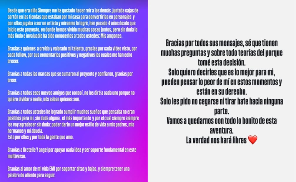 Héctor compartió un comunicado con sus seguidores en Instagram, donde agradeció el cariño y apoyo recibido. Foto: Captura de pantalla