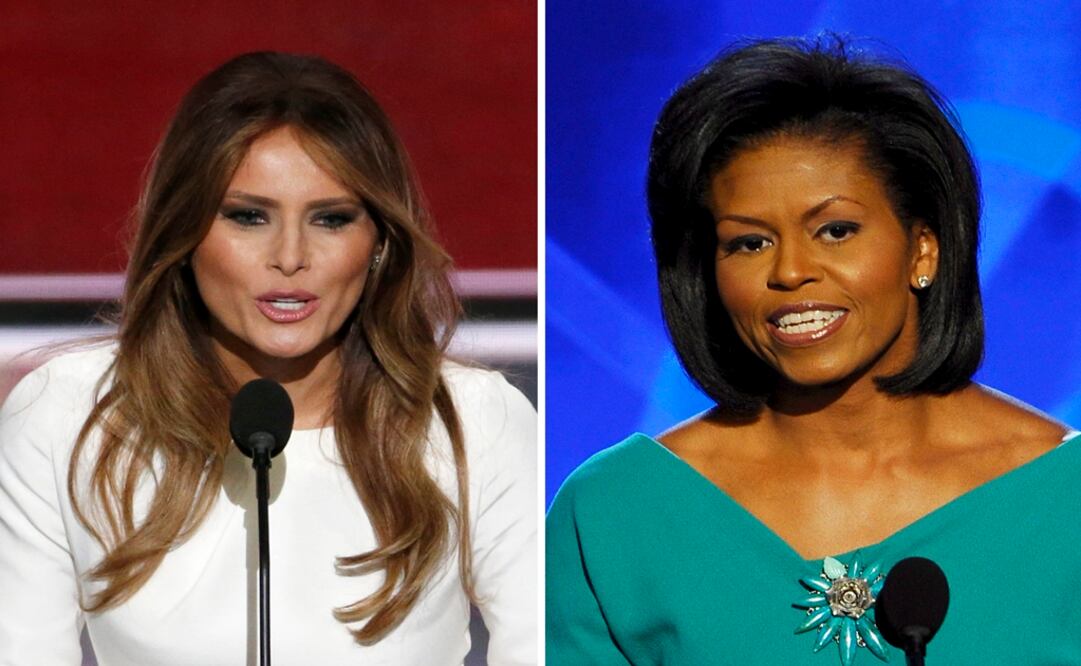 Melania Trump durante la Convención Republicana de 2016 y Michelle Obama durante la Convención Demócrata de 2008 (Foto: EFE)