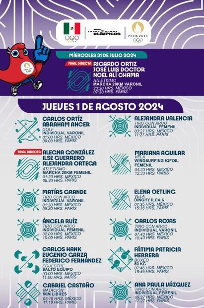 Agenda de México para el jueves 1 de agosto. FOTO: @COM_Mexico