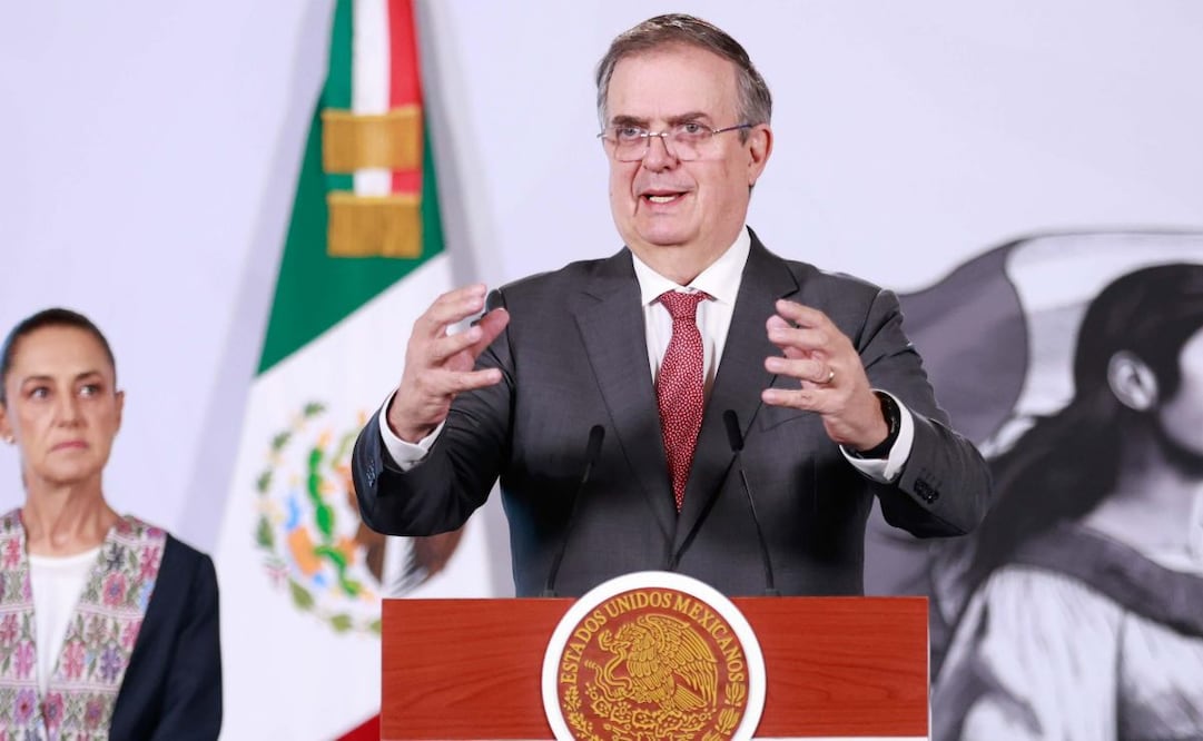 El secretario de Economía, Marcelo Ebrard, en la “Mañanera del Pueblo” del 2 de julio de 2026 en Palacio Nacional. Foto: Diego Simón Sánchez/ EL UNIVERSAL