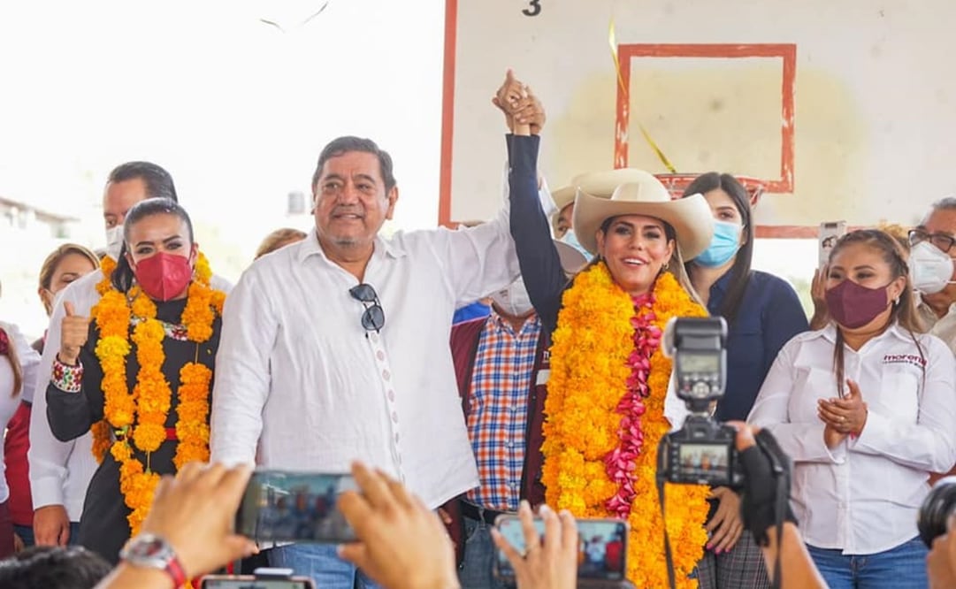 Evelyn Salgado encabezó un mitin en la cancha de la colonia Galeana, en Chilpancingo. Foto: Facebook @EvelynSalgadoP 