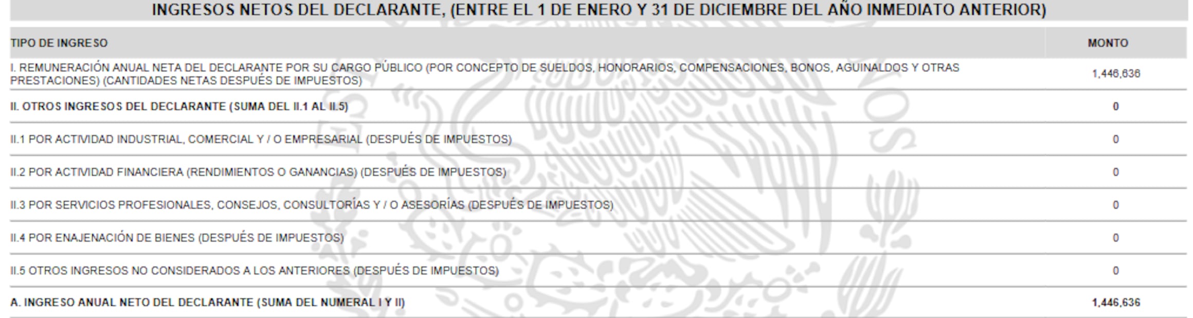 Sueldo anual neto de Miguel Ángel Elorza según su declaración patrimonial. Foto: Declaranet
