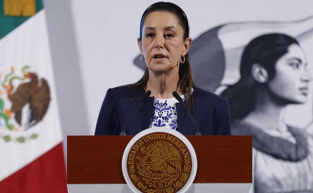 Claudia Sheinbaum, presidenta de México, durante la mañanera del 21 de abril del 2025 en Palacio Nacional. Foto: Diego Simón  / EL UNIVERSAL