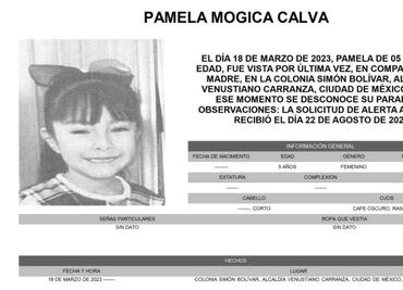 Piden ayuda para localizar a Pamela, niña de 5 años desaparecida en la Venustiano Carranza