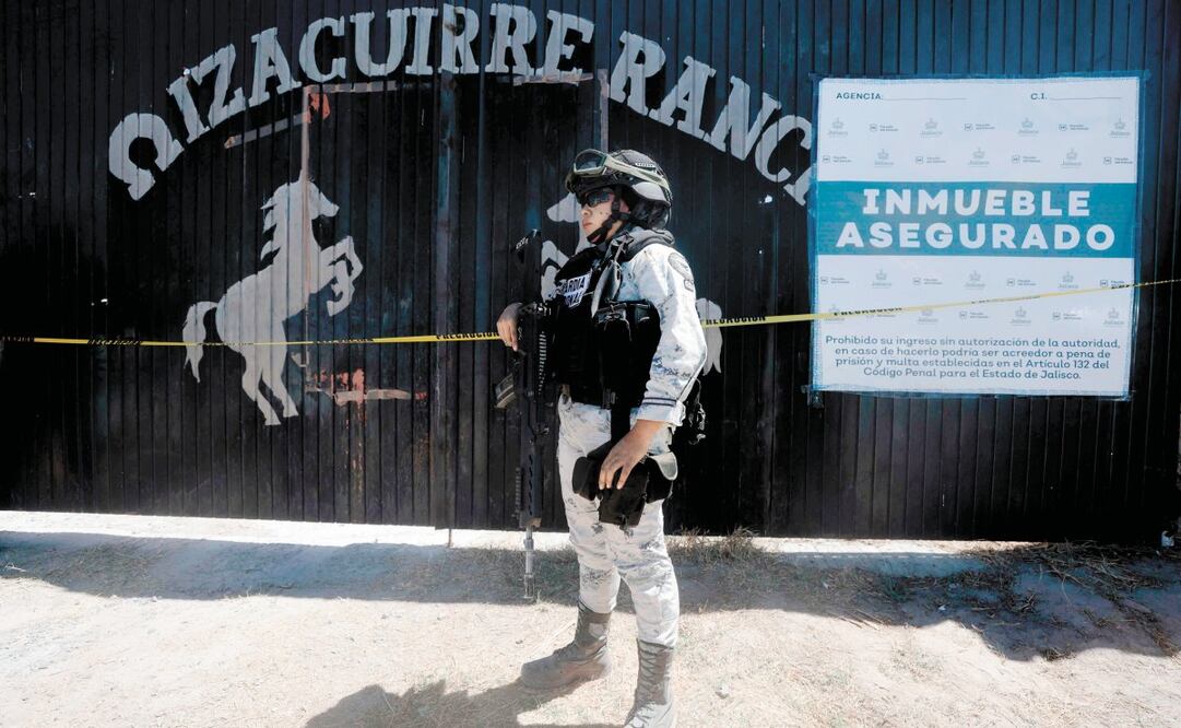 El rancho utilizado como centro de adiestramiento y exterminio quedó bajo la custodia de elementos de la Guardia Nacional. (14/03/2025) Foto: Ulises Ruiz | AFP