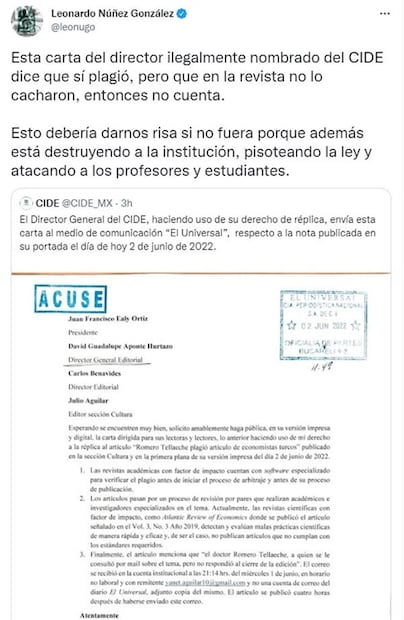 Comunidad del CIDE, avergonzada e indignada por plagio de su director, Romero Tellaeche