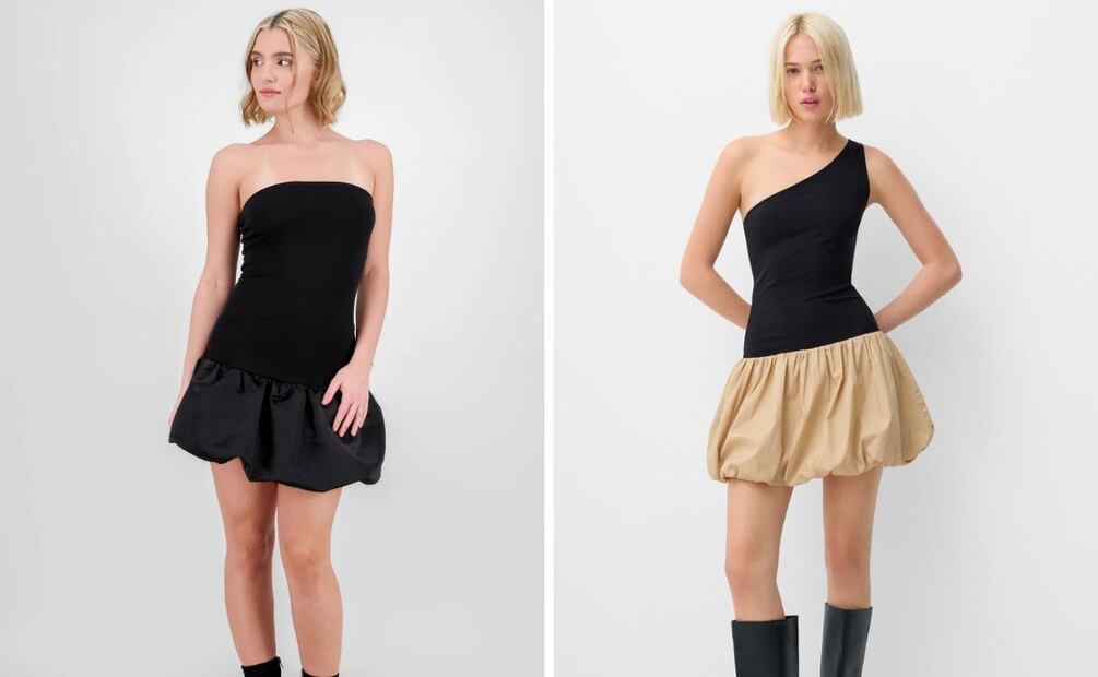 El vestido corto con falda globo se consigue con diferentes diseños de escotes. Foto: Especial