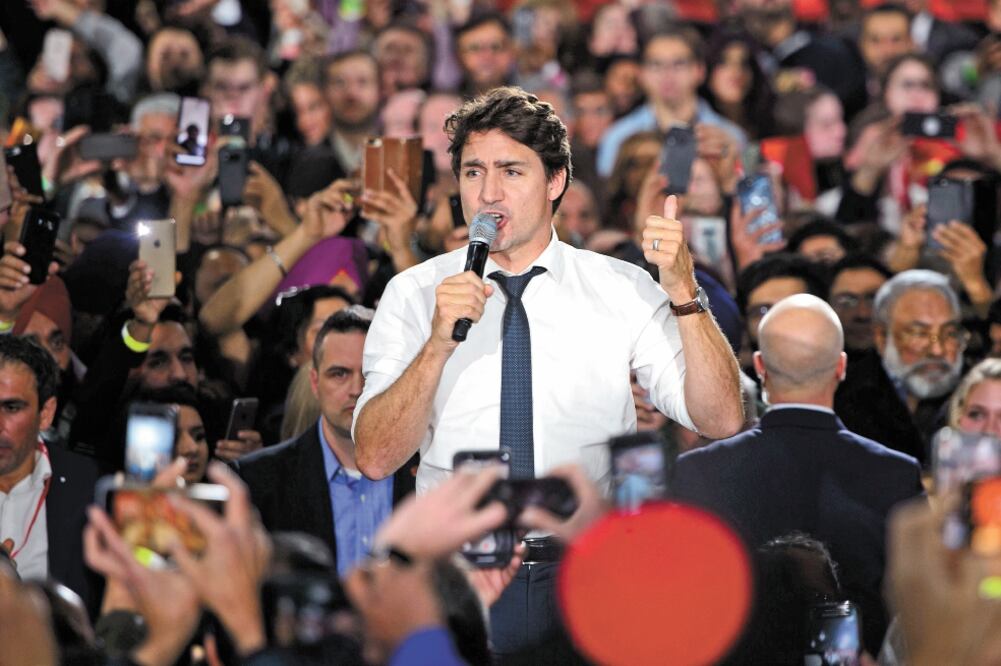 Justin Trudeau, en un mitin en Calgary, ayer. Foto/AP