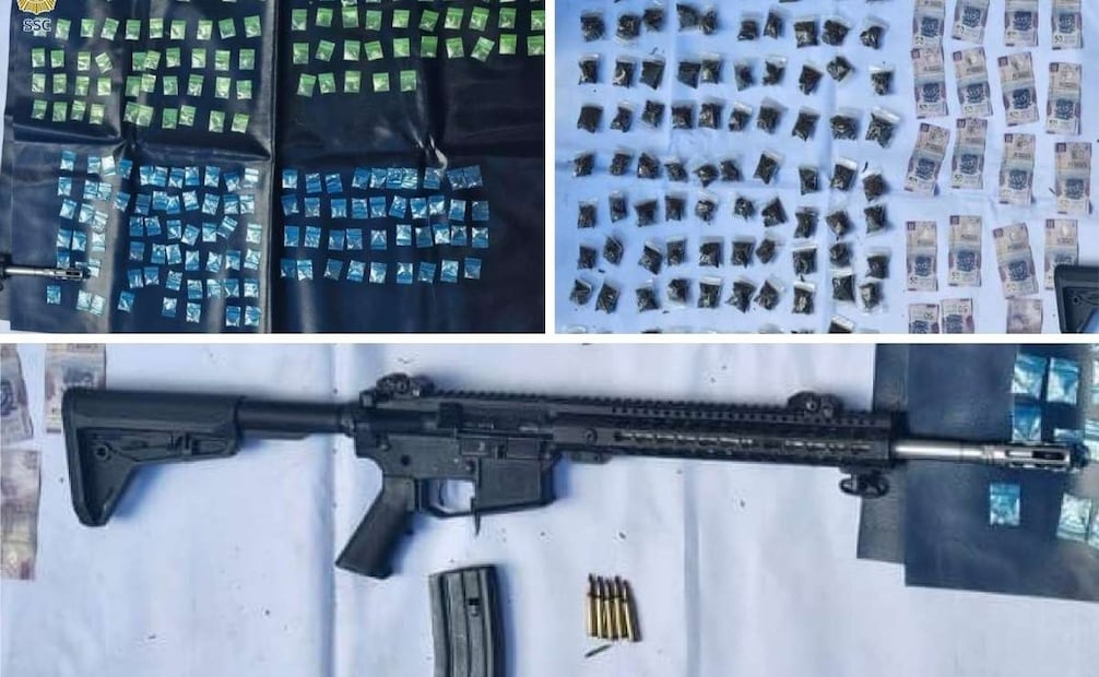 Los detenidos estaban en posesión de un arma corta y varias dosis de aparente droga. 17/09/2026. | Foto: Cortesía de la SSC.