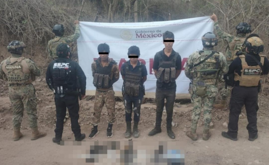Detiene a tres delincuentes de cuarto nivel, pertenecientes a facción Cártel en Sinaloa (08/07/2026). Foto: Especial