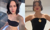 Violinista de Nodal roba miradas en bikini rojo mientras redes tunden a Ángela Aguilar por su estilo “aseñorado”. Foto: Tomada de TikTok @esmeralda.canape / @angelaaguilar_