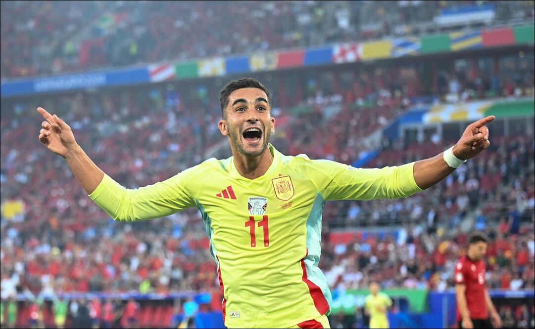 Ferrán Torres festeja su gol con España sobre Albania / Foto: AFP