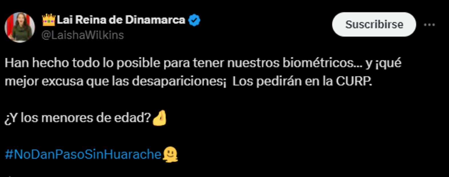 Laisha Wilkins reacciona a CURP biométrico. Foto: Captura de pantalla