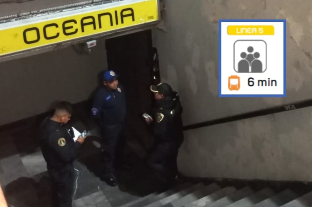 Uniformados de la SSC resguardan una de las entradas en la estación Oceanía Foto: Twitter @luismiguelbaraa